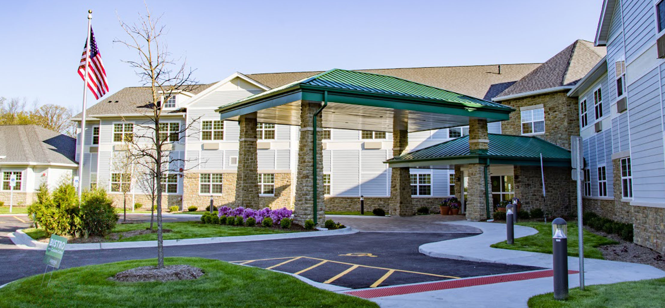 exterior of Long Grove facility with stone and white siding - New Perspective Careers Assisted Living Careers