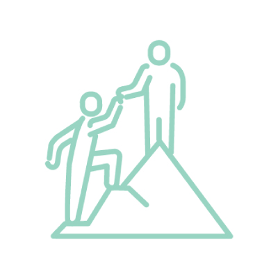 green graphic of a two people climbing a mountain - New Perspective Careers Assisted Living Careers