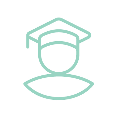 green graphic of a person wearing a graduation cap - New Perspective Careers Assisted Living Careers