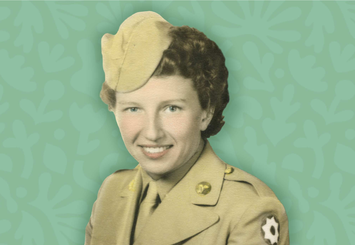 close up image of Betty in her military uniform - New Perspective Careers Assisted Living Careers