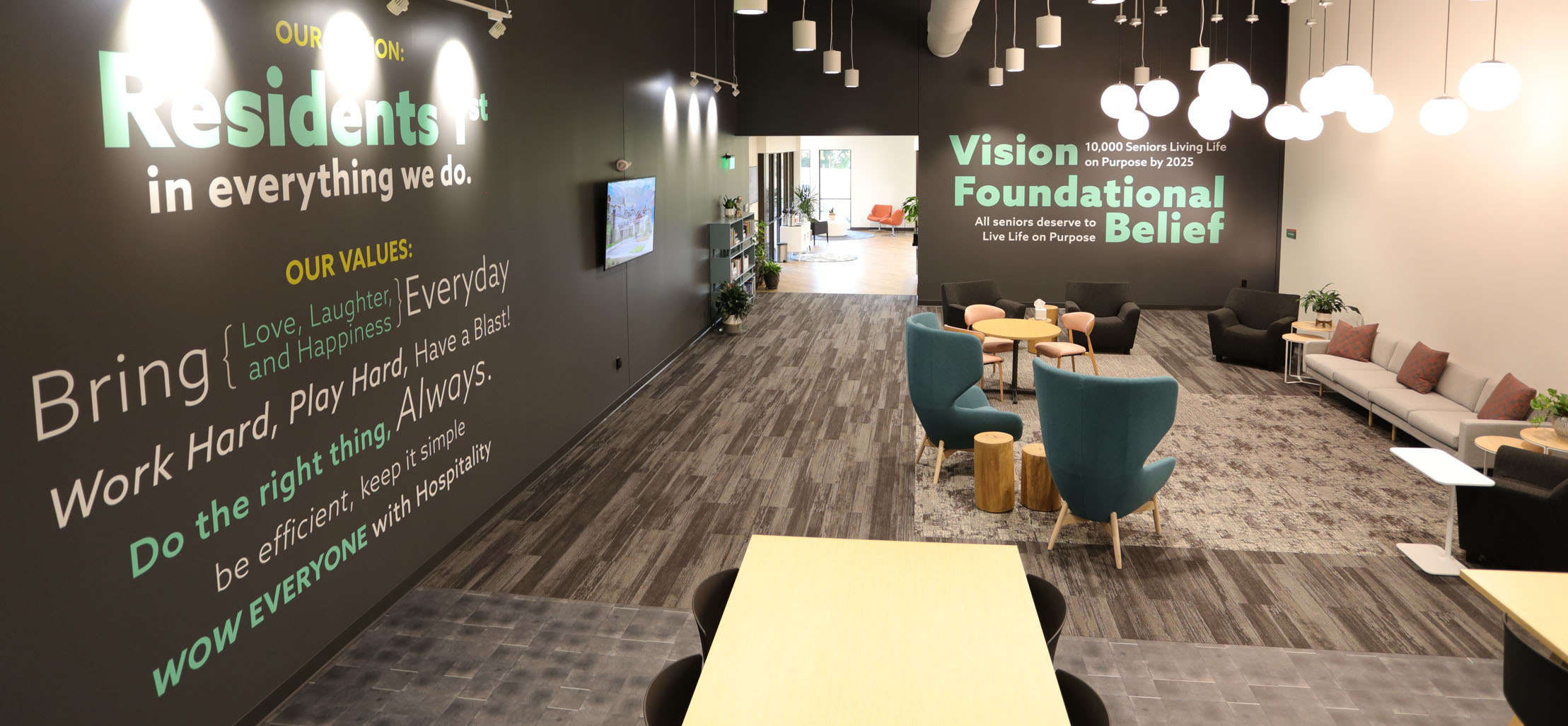 interior of office building with motivational quotes on the walls - New Perspective Careers Assisted Living Careers